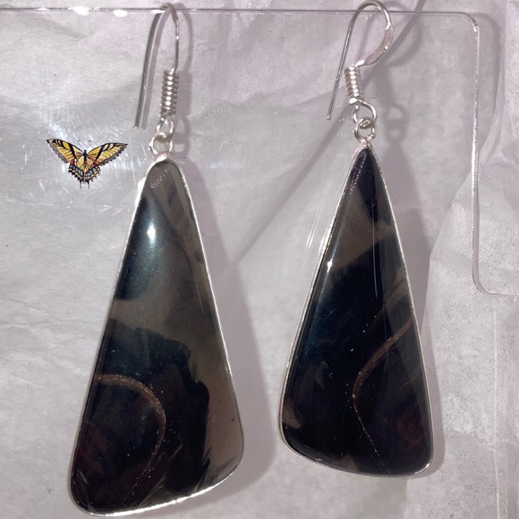 Huge Black Obsidian Handmade Dangle Drop Earrings - Picture 4 of 5